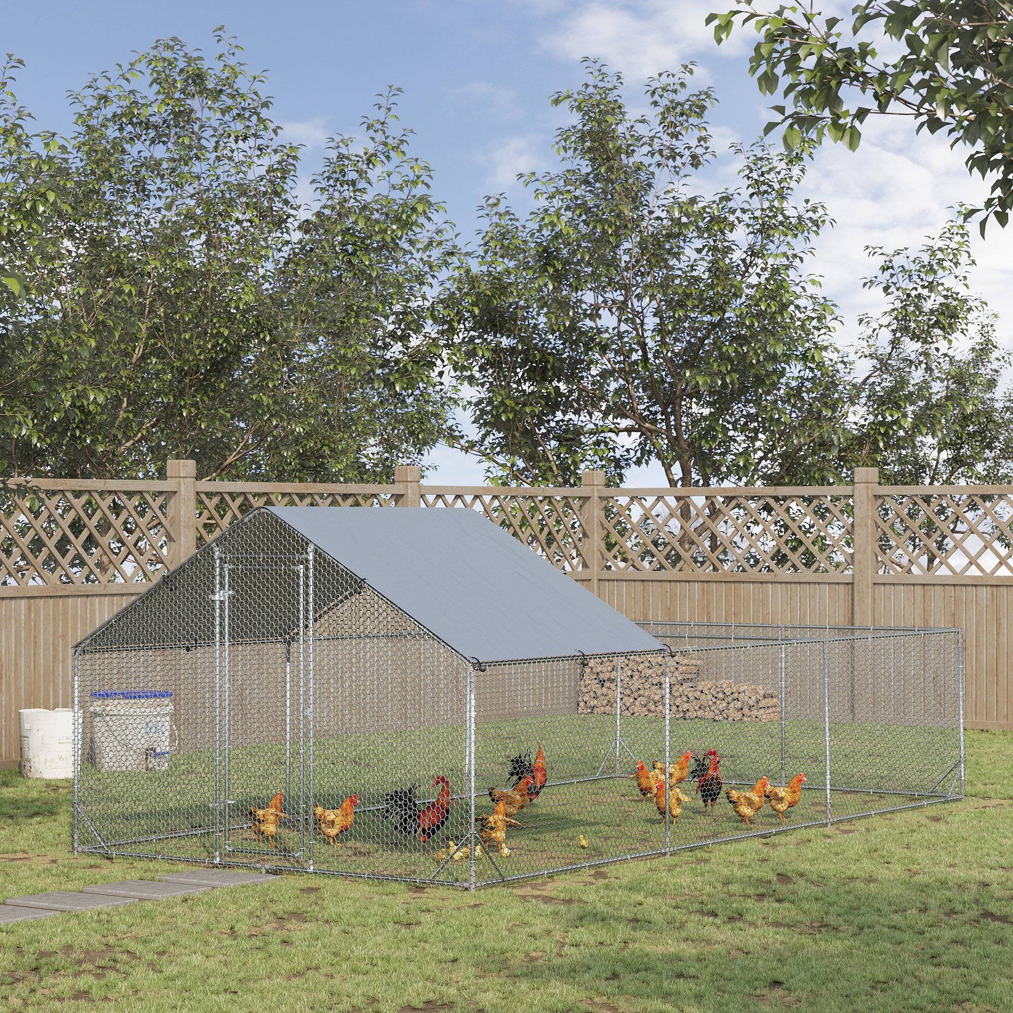 Enclos poulailler grillagé extérieur 18 m² volière, espace couvert, acier galvanisé 6 x 3 x 1,95 m - Image 3