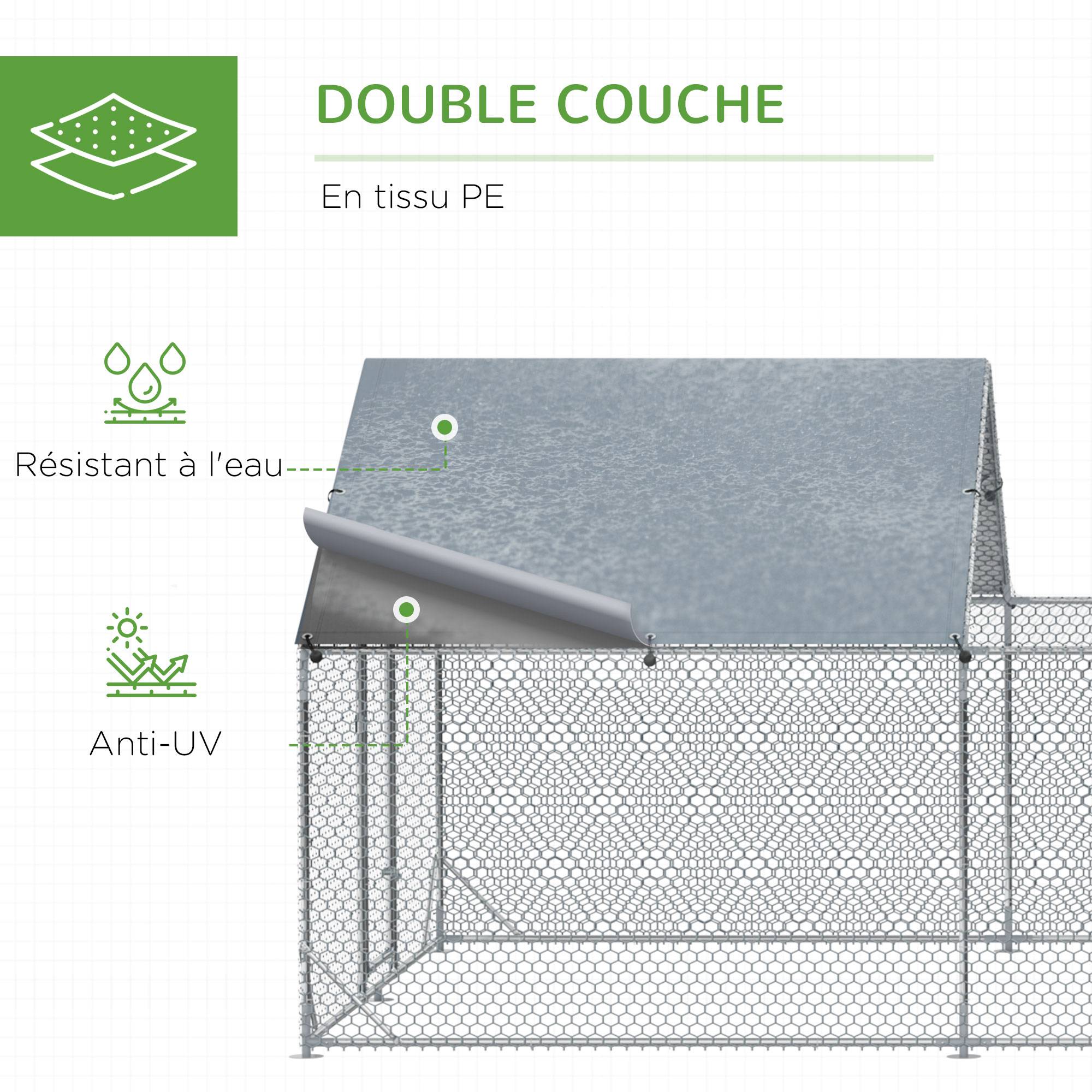 Enclos poulailler grillagé extérieur 18 m² volière, espace couvert, acier galvanisé 6 x 3 x 1,95 m - Image 8