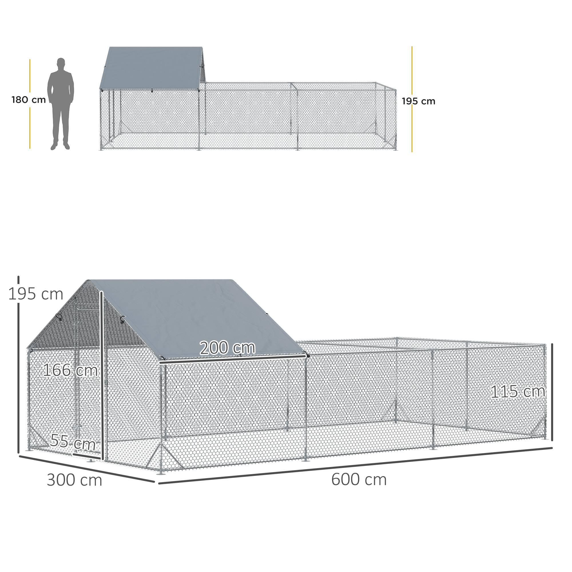 Enclos poulailler grillagé extérieur 18 m² volière, espace couvert, acier galvanisé 6 x 3 x 1,95 m - Image 5