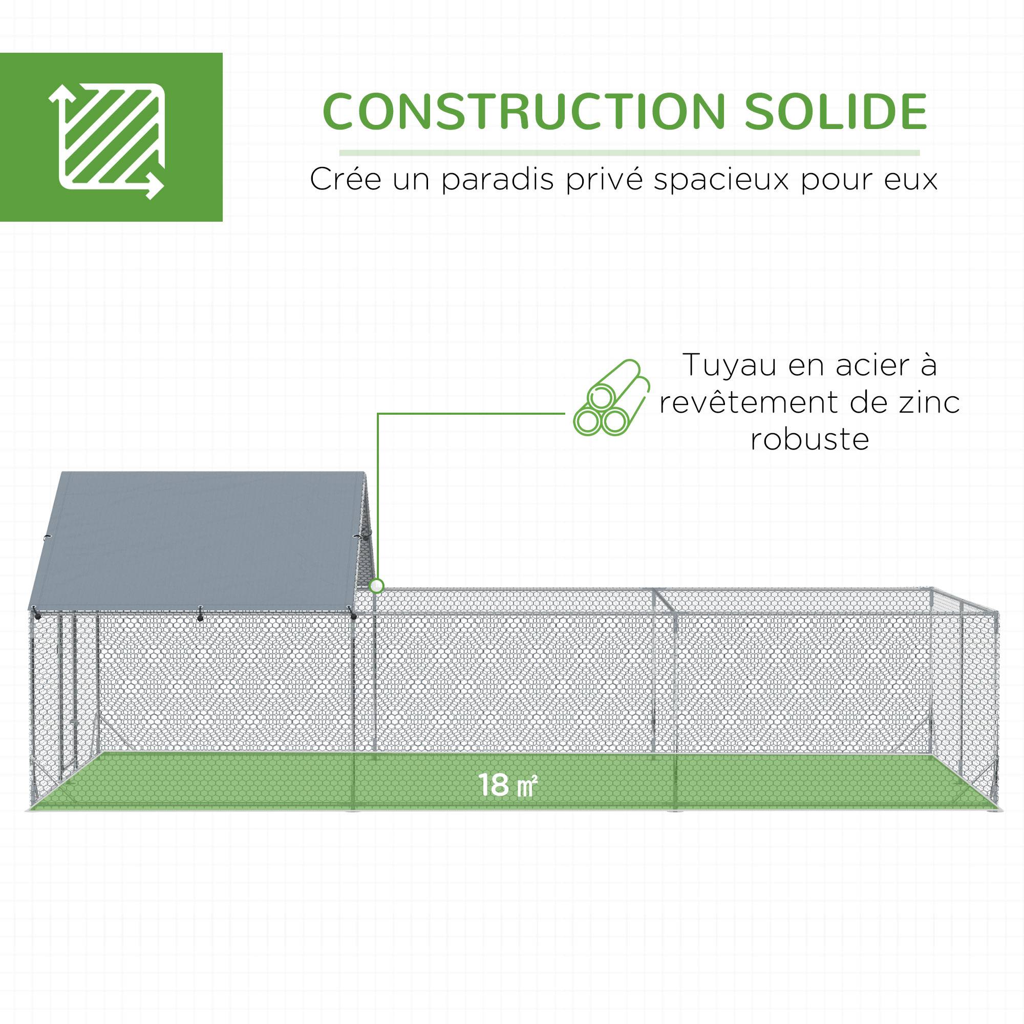 Enclos poulailler grillagé extérieur 18 m² volière, espace couvert, acier galvanisé 6 x 3 x 1,95 m - Image 6