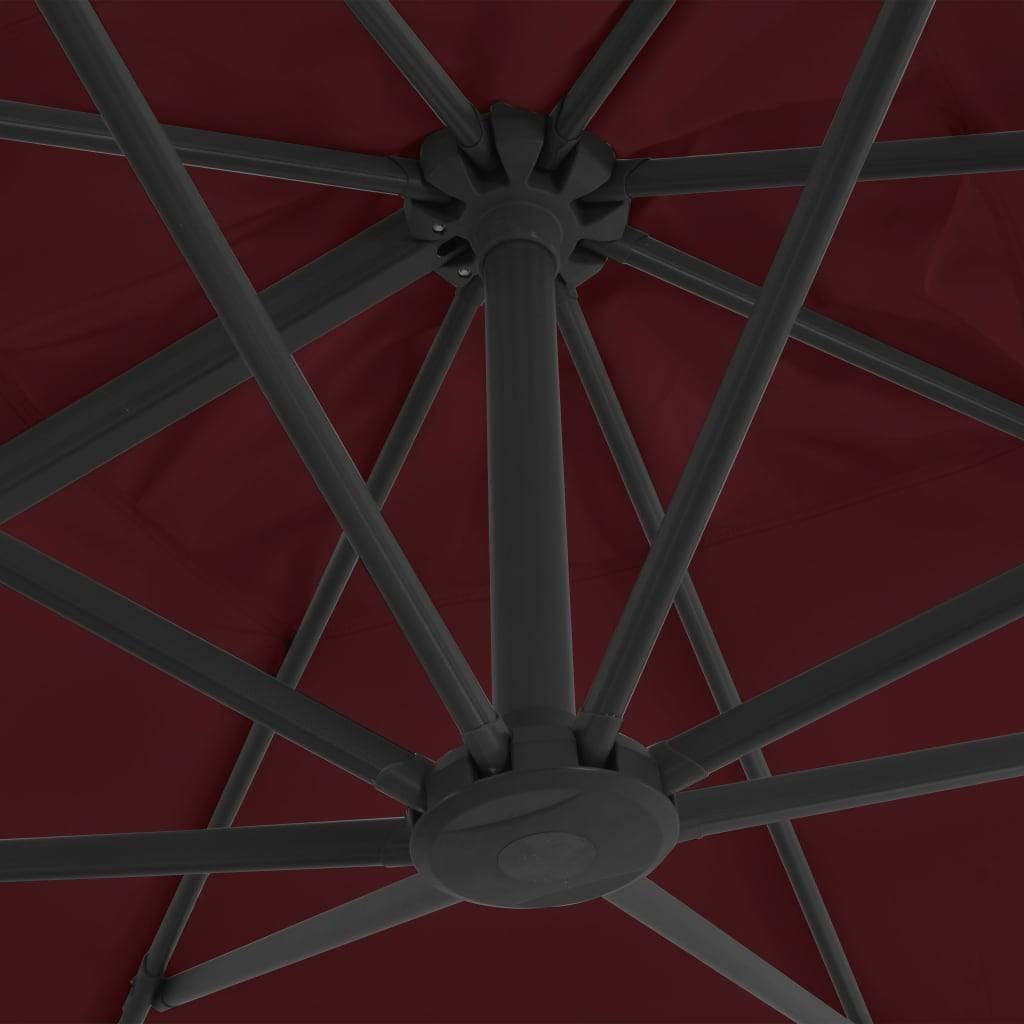 Parasol de jardin porte-à-faux en aluminium enduit de poudre, rouge bordeaux, 400 x 300 x 268 cm - PANGIVO - Image 4