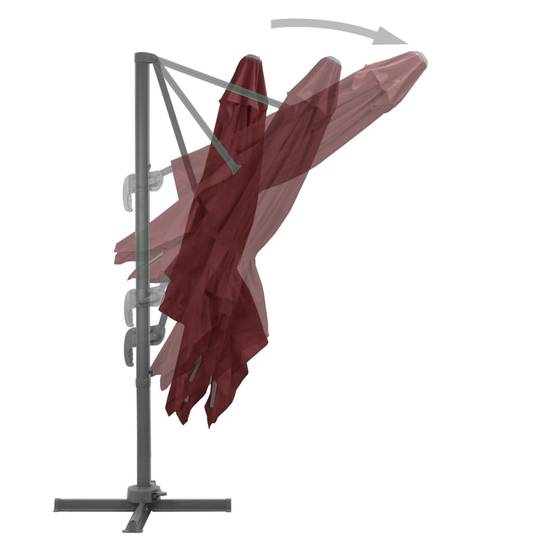 Parasol de jardin porte-à-faux en aluminium enduit de poudre, rouge bordeaux, 400 x 300 x 268 cm - PANGIVO - Image 3
