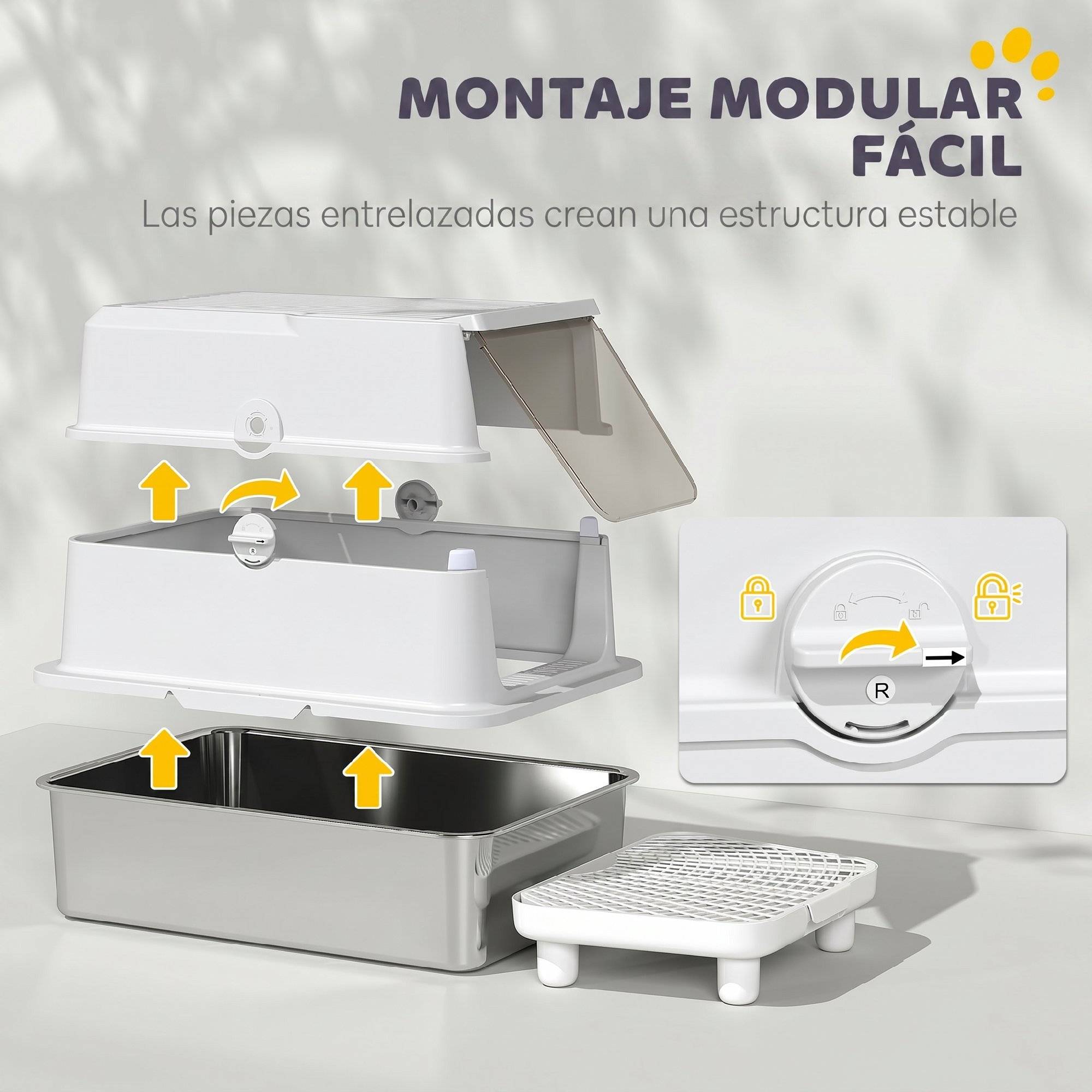 Litière chat acier inoxydable XL fermée couvercle rabattable bord haut pelle métal antifuite gris clair - Image 9