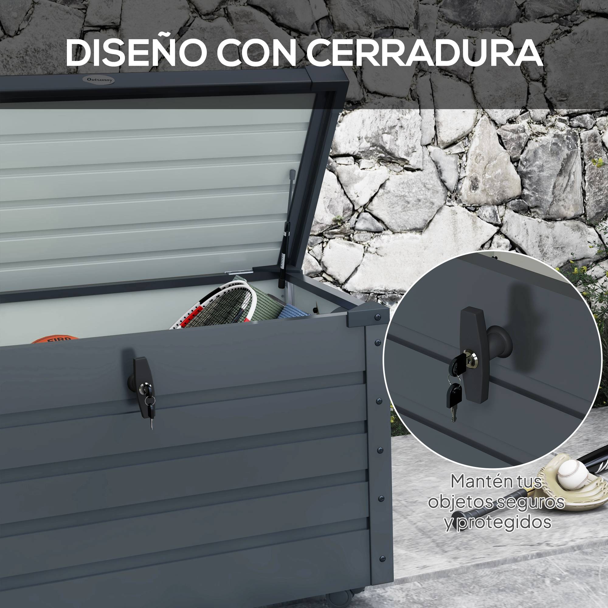 ComfortXL - Coffre de Rangement Extérieur Acier sur Roulettes Verrouillable 295L 100x62x65cm Gris - ComfortXL Outdoor Living - Image 9