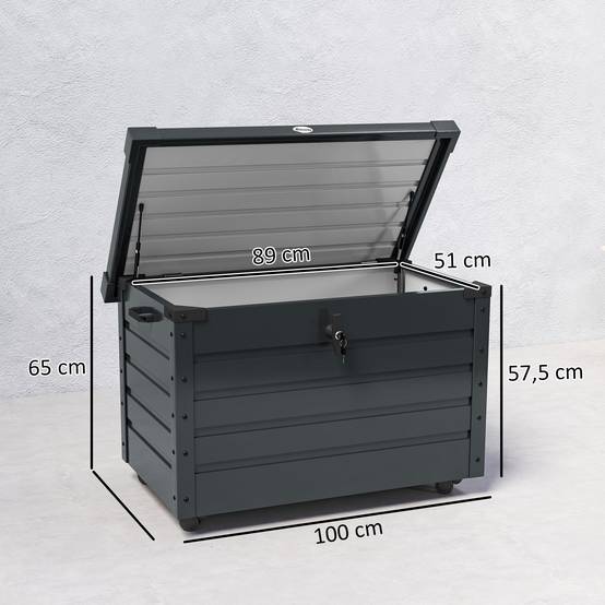 ComfortXL - Coffre de Rangement Extérieur Acier sur Roulettes Verrouillable 295L 100x62x65cm Gris - ComfortXL Outdoor Living - Image 5