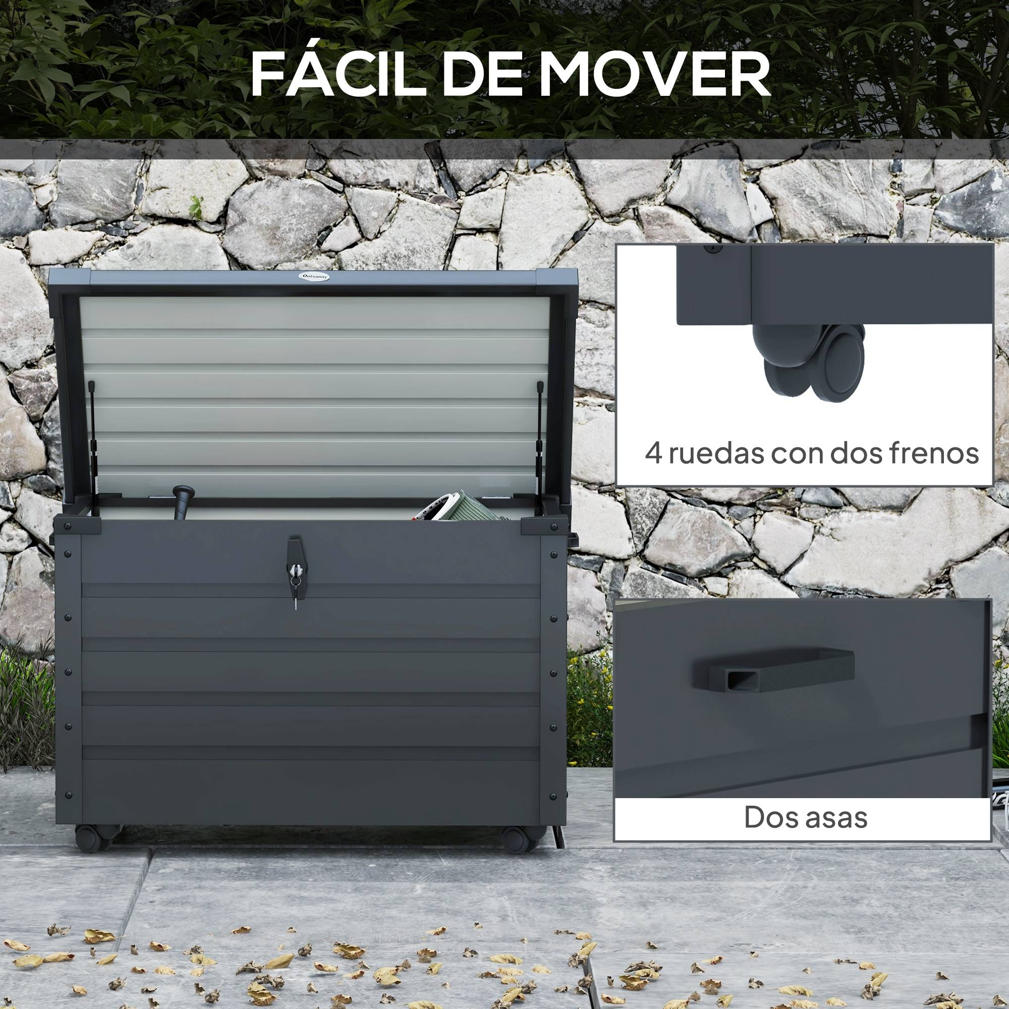 ComfortXL - Coffre de Rangement Extérieur Acier sur Roulettes Verrouillable 295L 100x62x65cm Gris - ComfortXL Outdoor Living - Image 6
