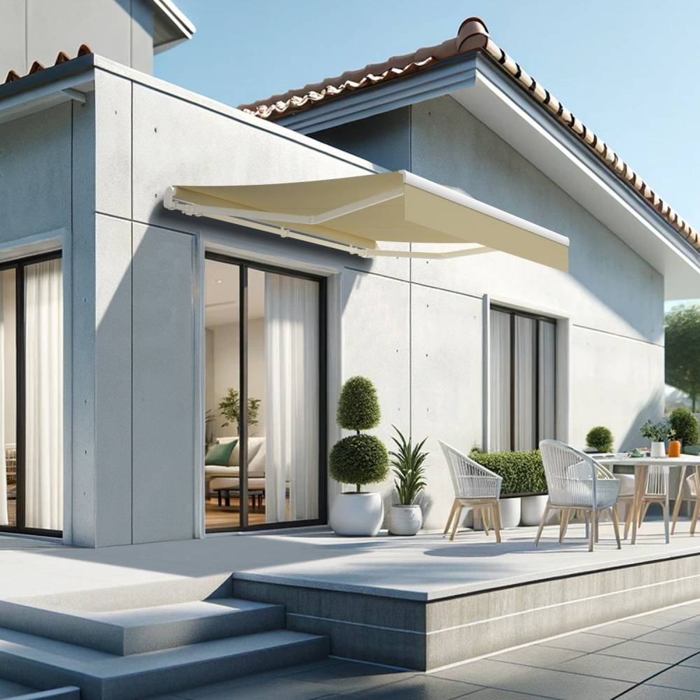 Store banne monobloc ESPAI 3,00x2,00m (Motorisé à télécommande + manœuvre de secours - Ecru - Blanc) - Alia Productions - Imagen 1
