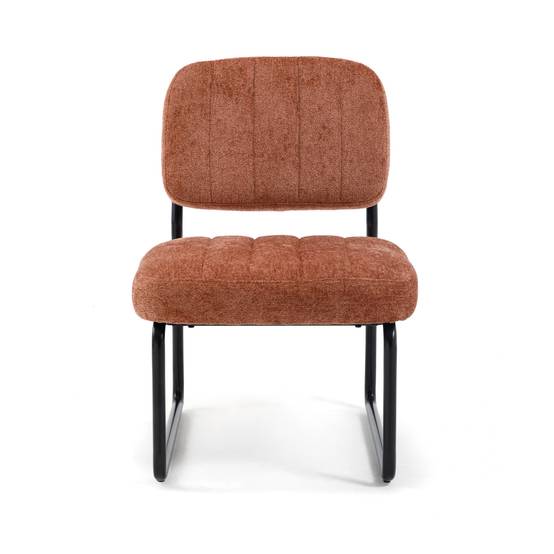 Sicaan Fauteuil terracotta rembourré pieds métal noir et tissu chenille - PAOLA - Image 3