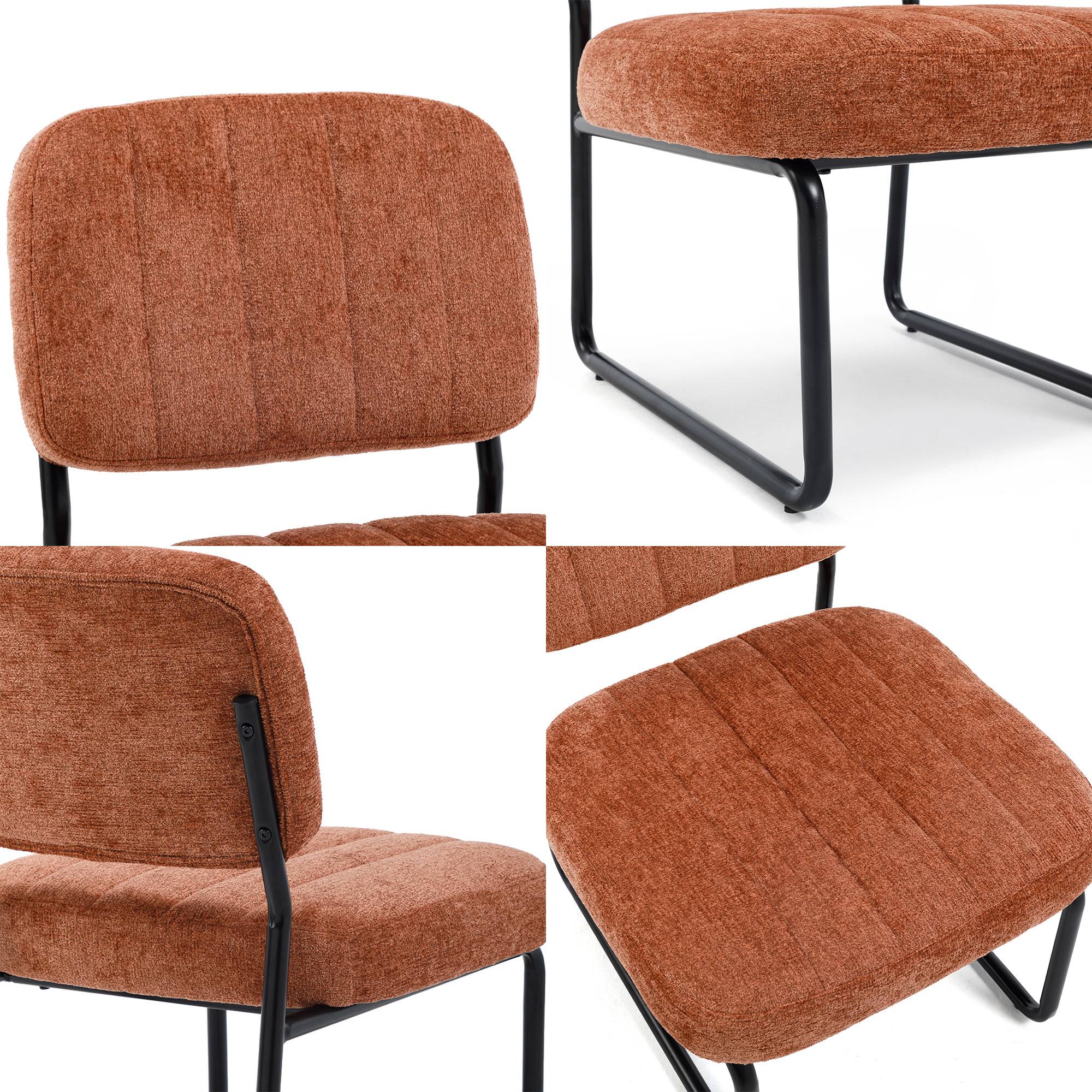Sicaan Fauteuil terracotta rembourré pieds métal noir et tissu chenille - PAOLA - Image 7