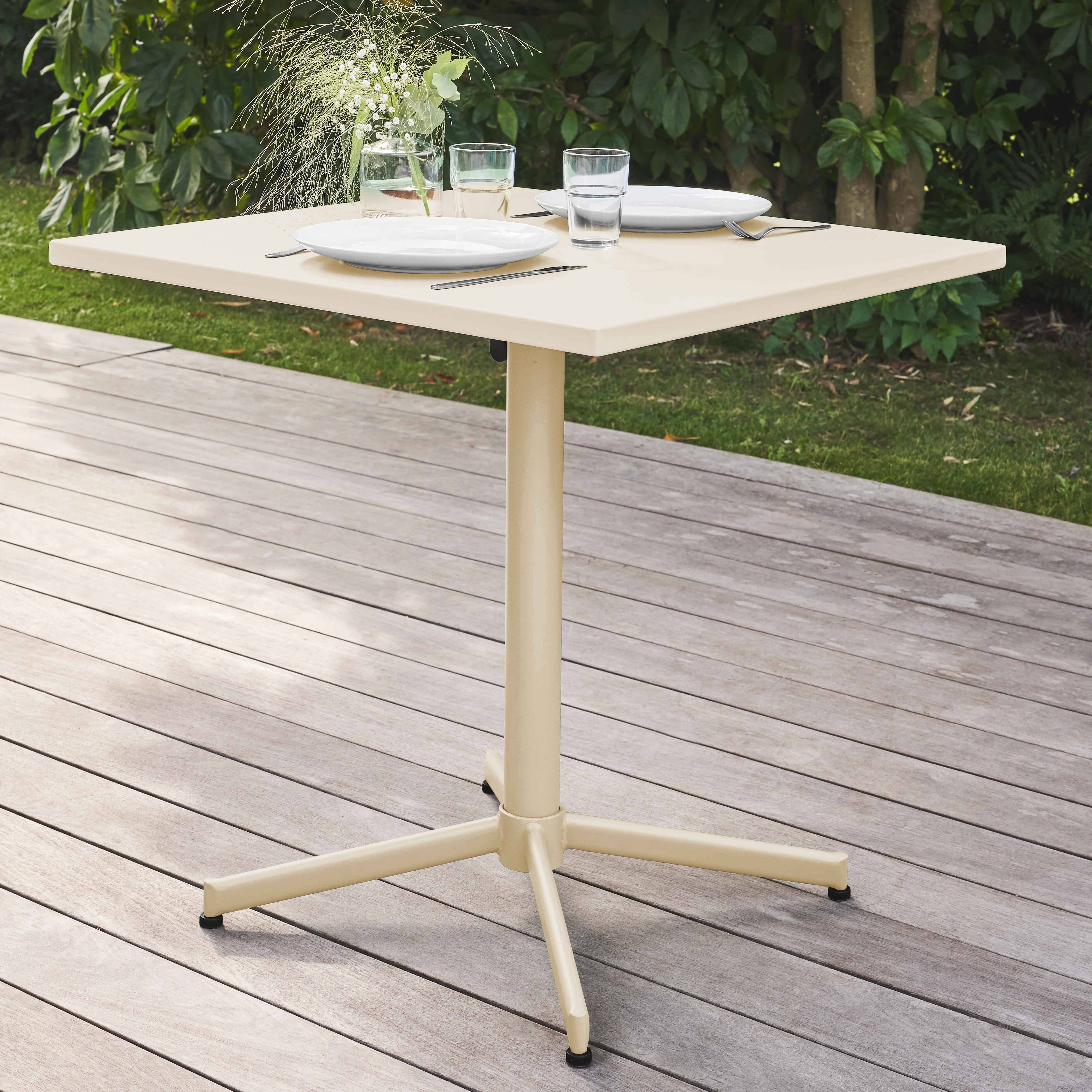 Oviala - Table de jardin carrée bistro inclinable en acier ivoire 70cm Palavas - Oviala - Imagen 3
