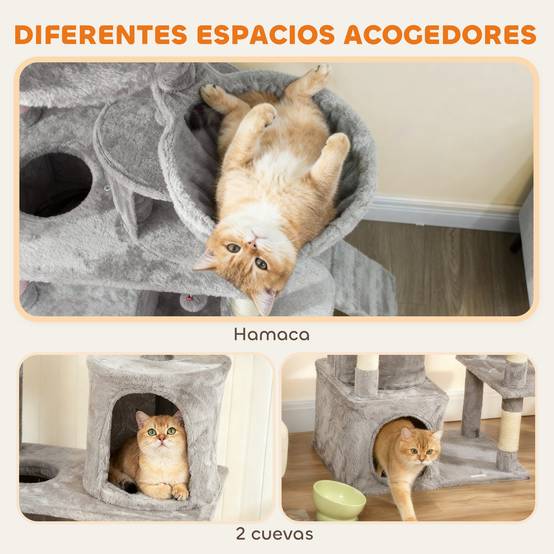 Arbre à Chat Géant 170 cm Panneau de Bois Multi-Niveaux avec Niches Hamac et Tunnel Gris Clair - ComfortXL Outdoor Living - Image 9