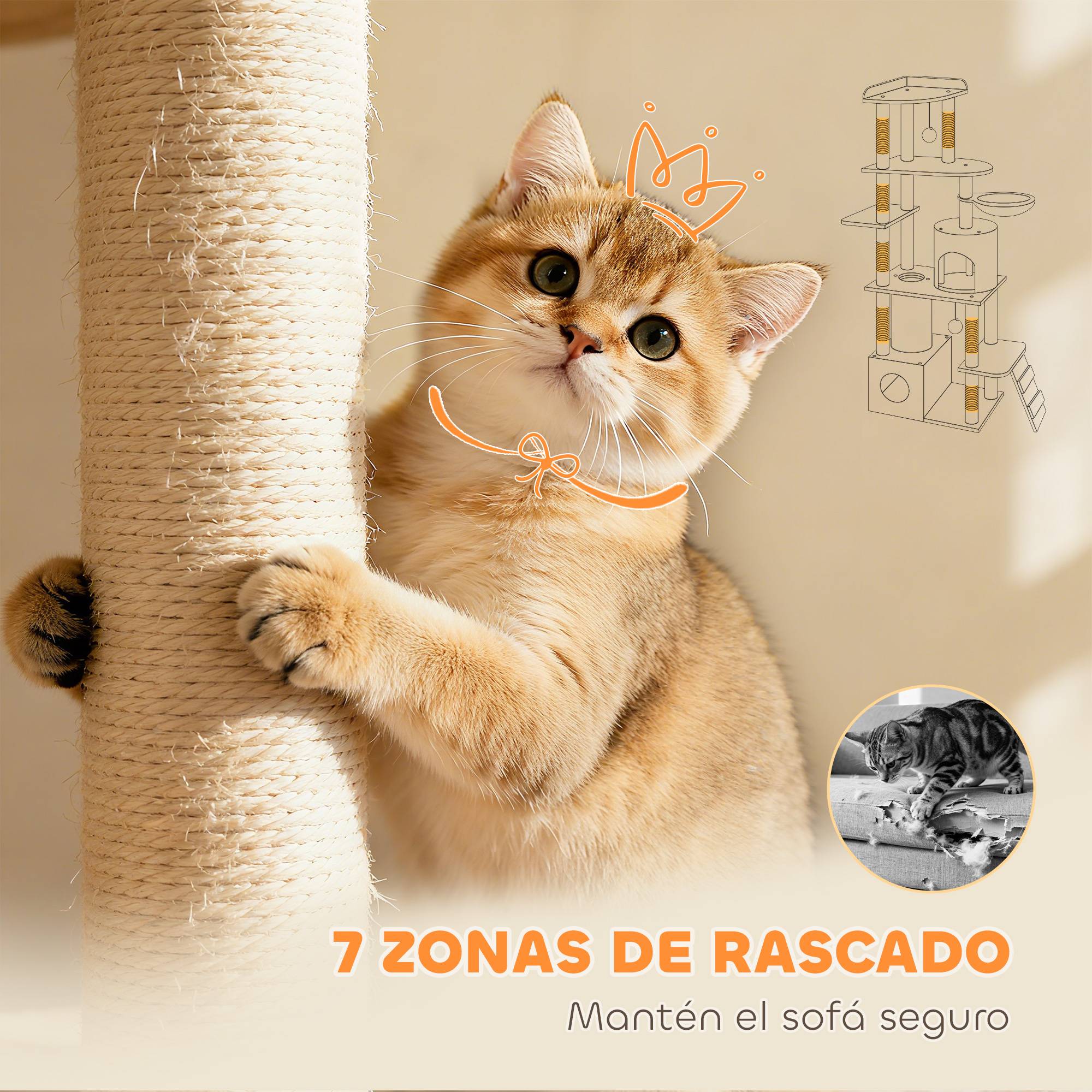 Arbre à Chat Géant 170 cm Panneau de Bois Multi-Niveaux avec Niches Hamac et Tunnel Gris Clair - ComfortXL Outdoor Living - Image 10