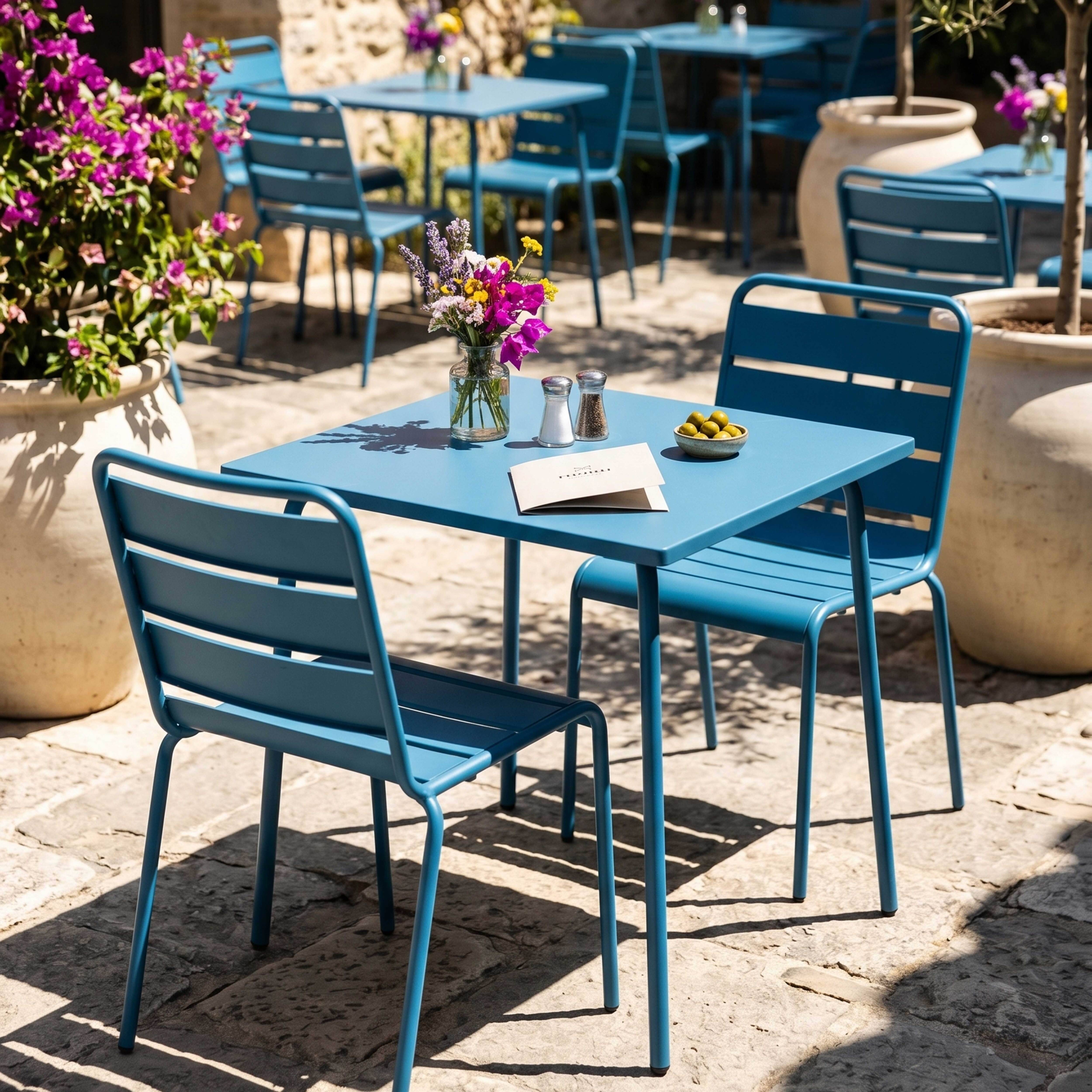 Oviala - Ensemble table de jardin carrée et 2 chaises acier bleu pacific Palavas - Oviala - Imagen 6