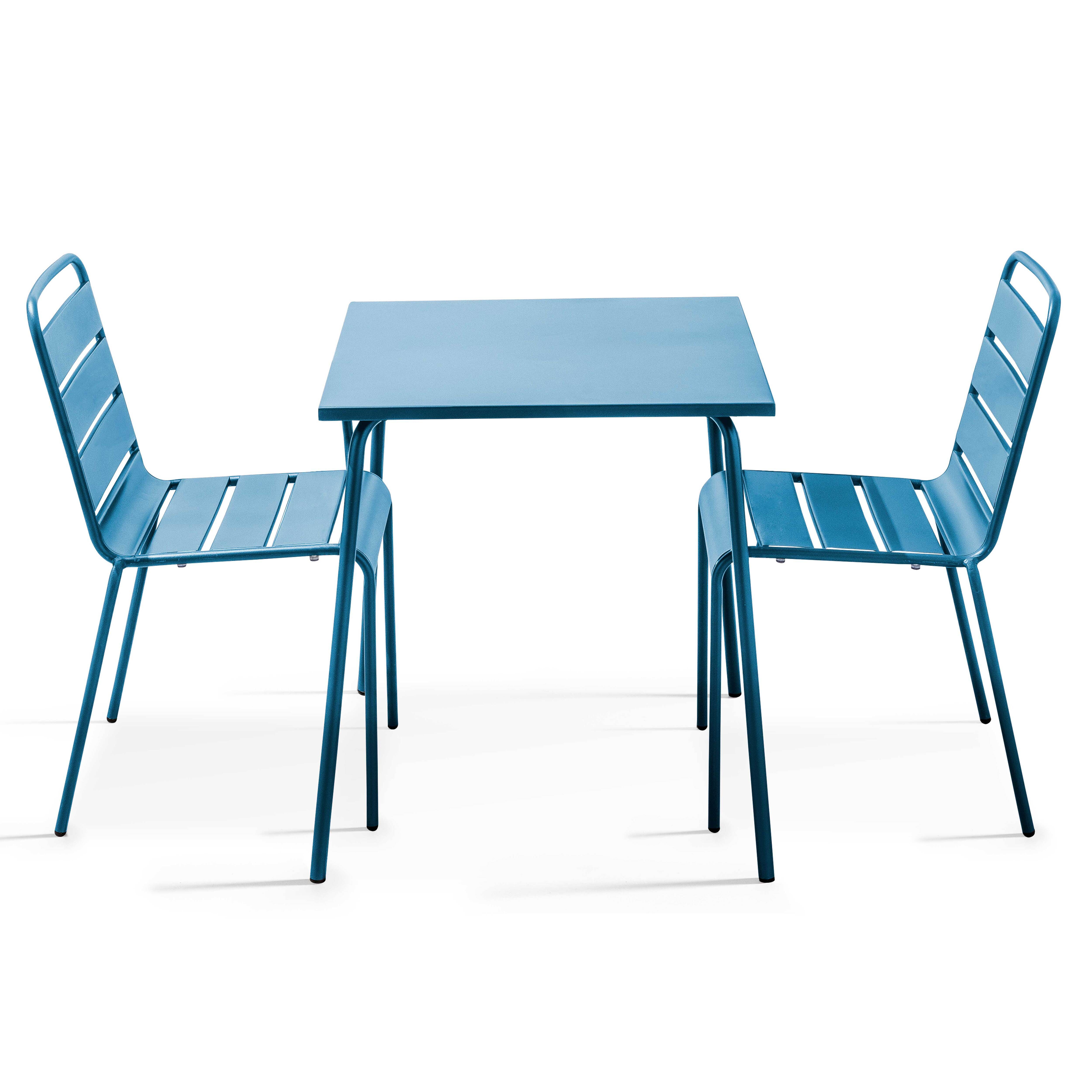 Oviala - Ensemble table de jardin carrée et 2 chaises acier bleu pacific Palavas - Oviala - Imagen 1
