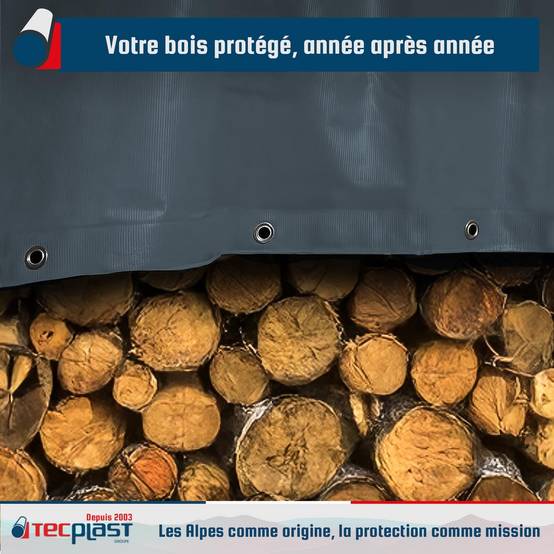 Bâche Bois 2x8 m LP506BO Gris anthracite - Garantie 5 ans - Bâche de protection étanche en PVC pour Bois de chauffage TECPLAST - Imagen 2