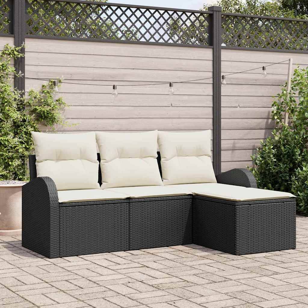 Salon de Jardin 4 Places en Poly Rotin Modulable avec Repose-pieds Noir – ComfortXL Outdoor Living - Image 1