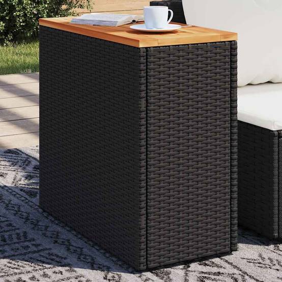 PANGIVO - Table d'appoint de jardin résine tressée bois noir 58 x 27,5 x 55 cm - PANGIVO - Image 1