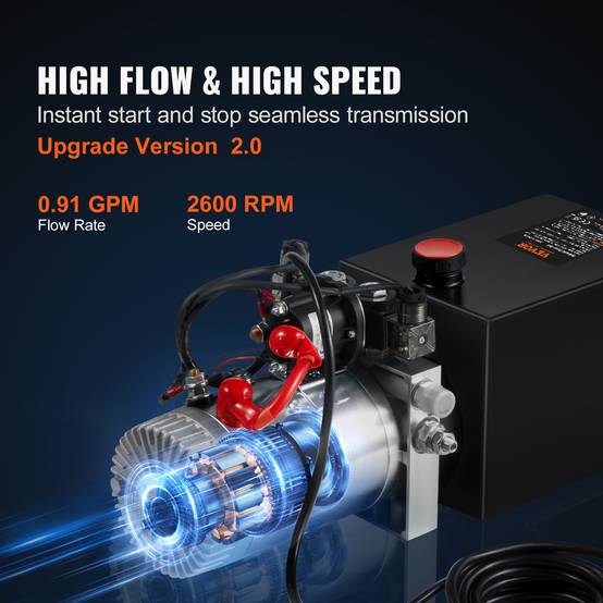 VEVOR Pompe hydraulique DC 12V 9,5L double effet débit 3,44L/min pression 22MPa, camion benne/nacelle. - Image 4