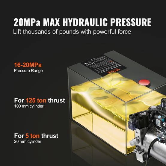 VEVOR Pompe hydraulique DC 12V 9,5L double effet débit 3,44L/min pression 22MPa, camion benne/nacelle. - Image 3