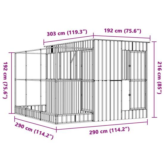 Cage Oiseaux Extérieure Acier Galvanisé 290x303cm Argent - ComfortXL Outdoor Living - Image 8
