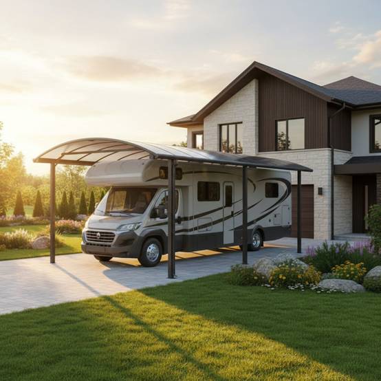 Carport aluminium anthracite 27,36 m² pour camping-car toit polycarbonate 6mm anti-UV X-Metal - Image 2