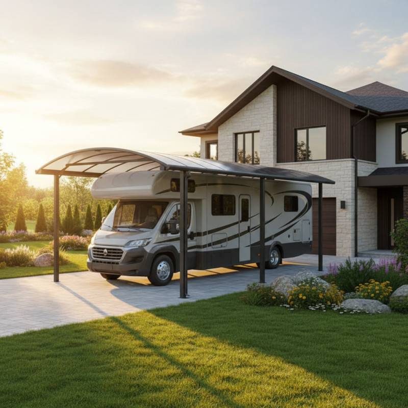 Carport aluminium anthracite 27,36 m² pour camping-car toit polycarbonate 6mm anti-UV X-Metal - Image 2