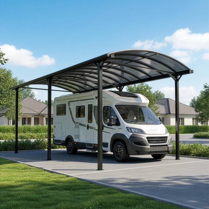 Carport aluminium anthracite 27,36 m² pour camping-car toit polycarbonate 6mm anti-UV X-Metal - Image 1