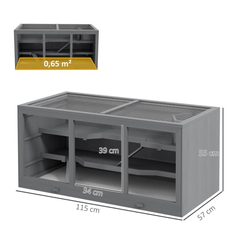 PANGIVO - Cage petit rongeur intérieur 115 x 57 x 55 cm bois et métal gris - PANGIVO - Image 2