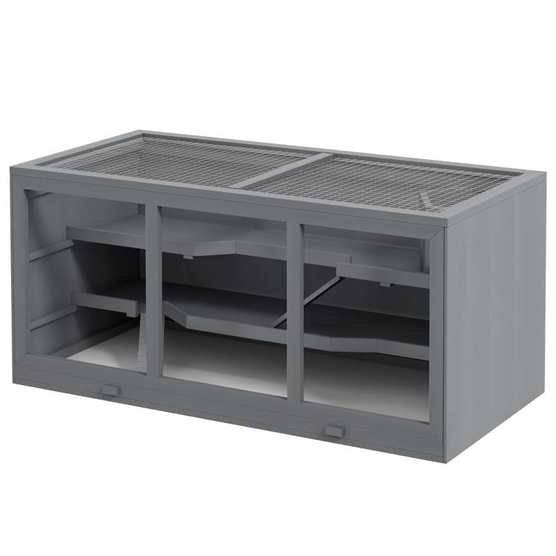 PANGIVO - Cage petit rongeur intérieur 115 x 57 x 55 cm bois et métal gris - PANGIVO - Image 1