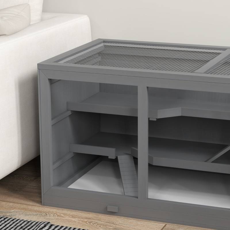 PANGIVO - Cage petit rongeur intérieur 115 x 57 x 55 cm bois et métal gris - PANGIVO - Image 6