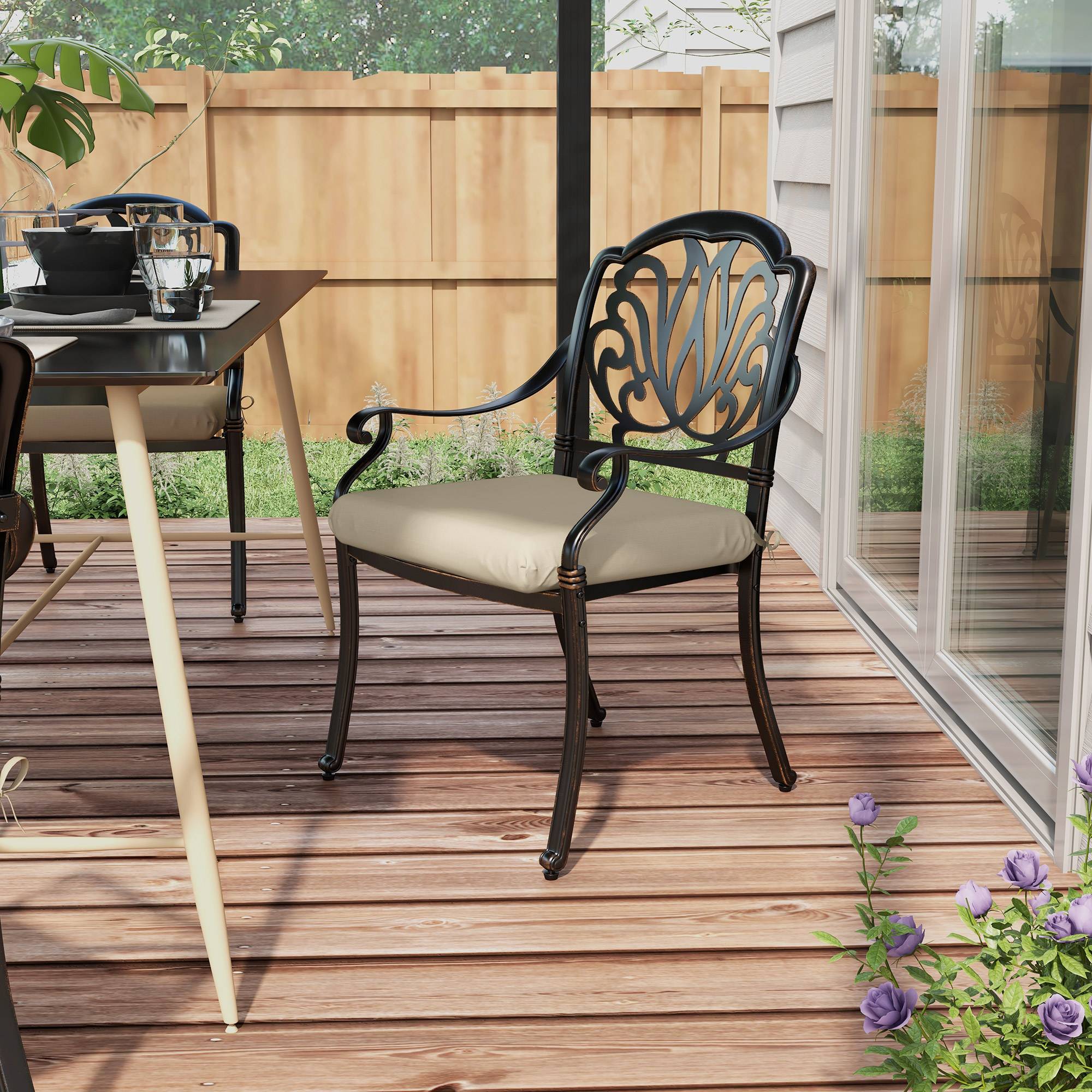 Lot 4 coussins chaise fil teint intérieur extérieur rembourrage épais 47x47 beige - ComfortXL Outdoor Living - Image 8