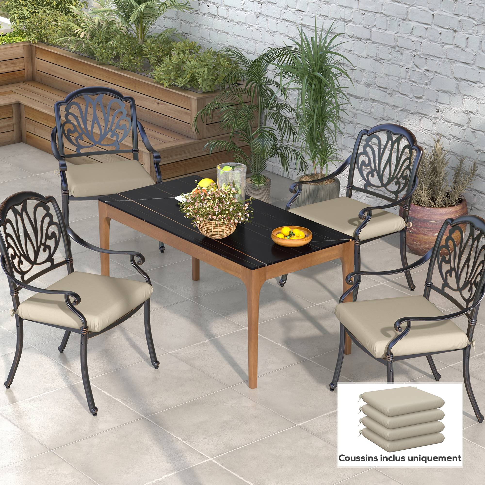 Lot 4 coussins chaise fil teint intérieur extérieur rembourrage épais 47x47 beige - ComfortXL Outdoor Living - Image 3