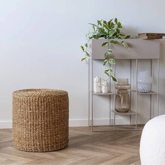 Pouf en jonc de mer naturel tressé Ø40cm - RIVALIA - Image 2