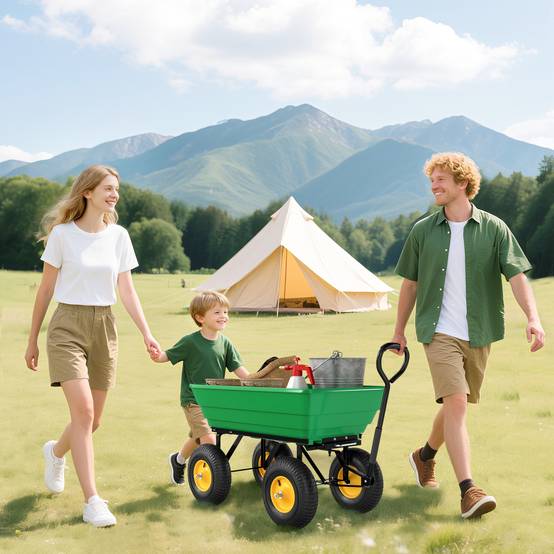 Chariot de jardin acier plastique pour extérieur cuve inclinable 75L 109x52cm vert - ComfortXL Outdoor Living - Image 9