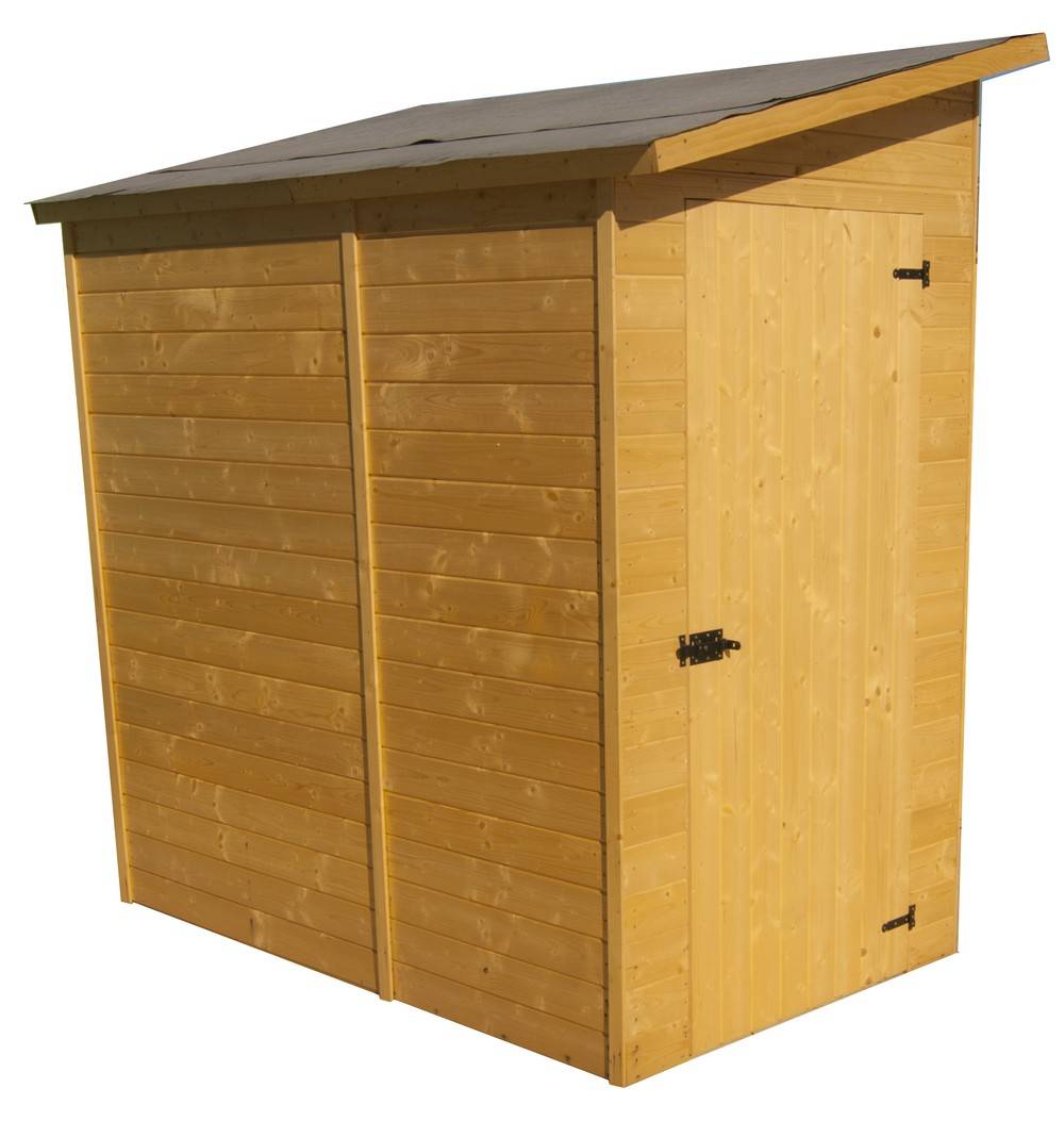 Habrita - Abri mural bois massif range-vélos-scooters-motos avec porte latérale couverture bitumée / 16 mm / dimensions extérieures : L 223 x l 130 x H 220 cm - Imagen 1