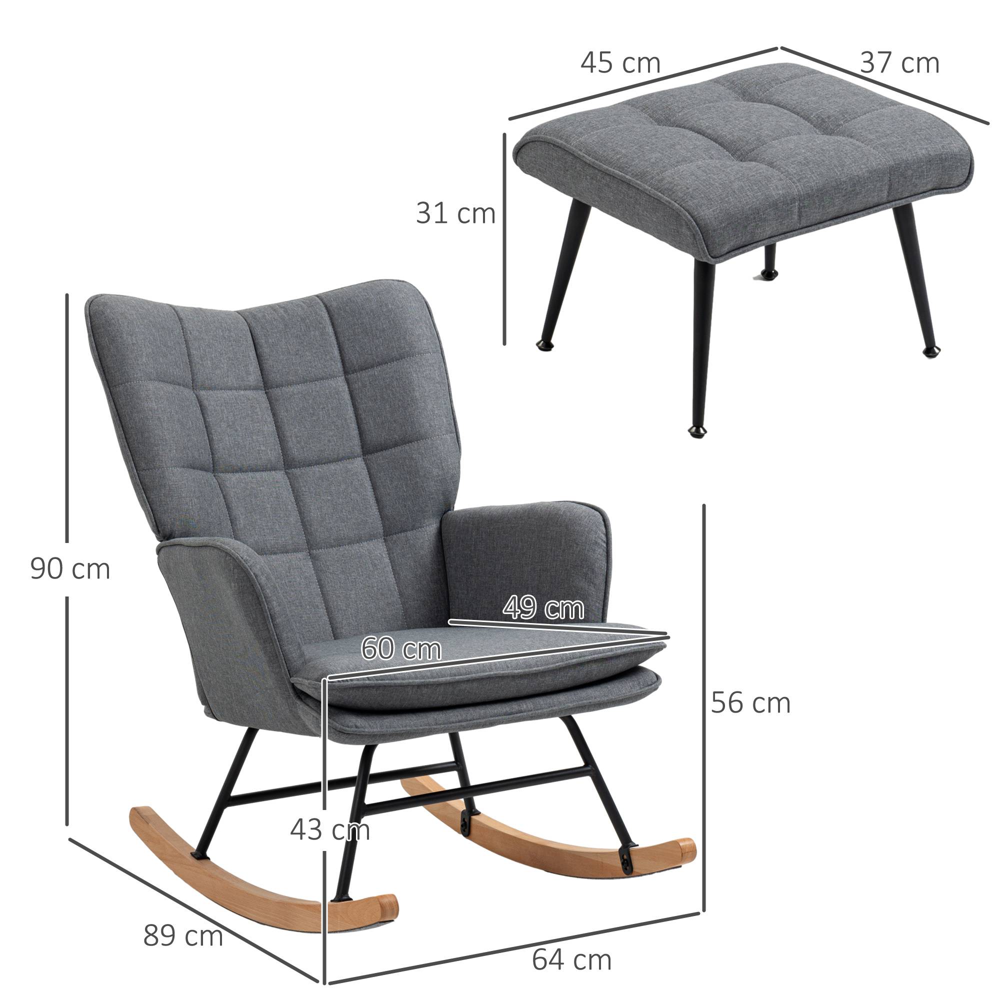Sans Marque - Fauteuil à bascule avec repose-pieds, rocking chair, assise large, dossier haut, coussin inclus, 64 x 89 x 90 cm, gris - Image 5