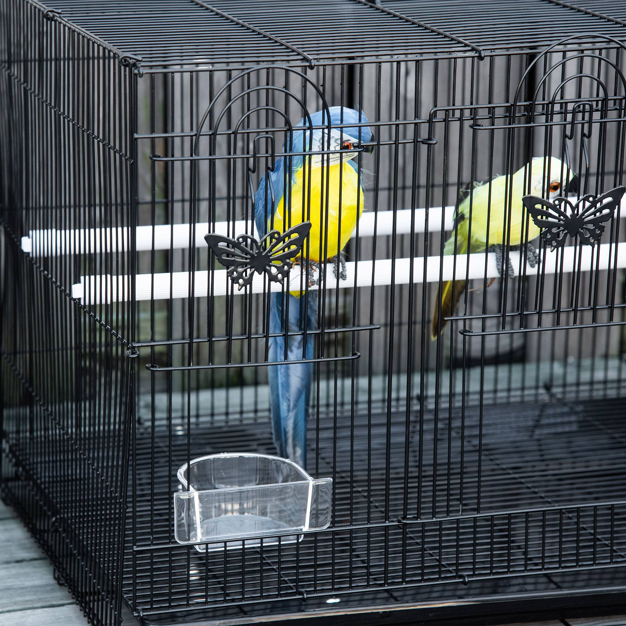 Cage pour oiseaux avec 2 perchoirs et 3 entrées en fil métallique et plastique, 60x41x41 cm, noir - Image 9