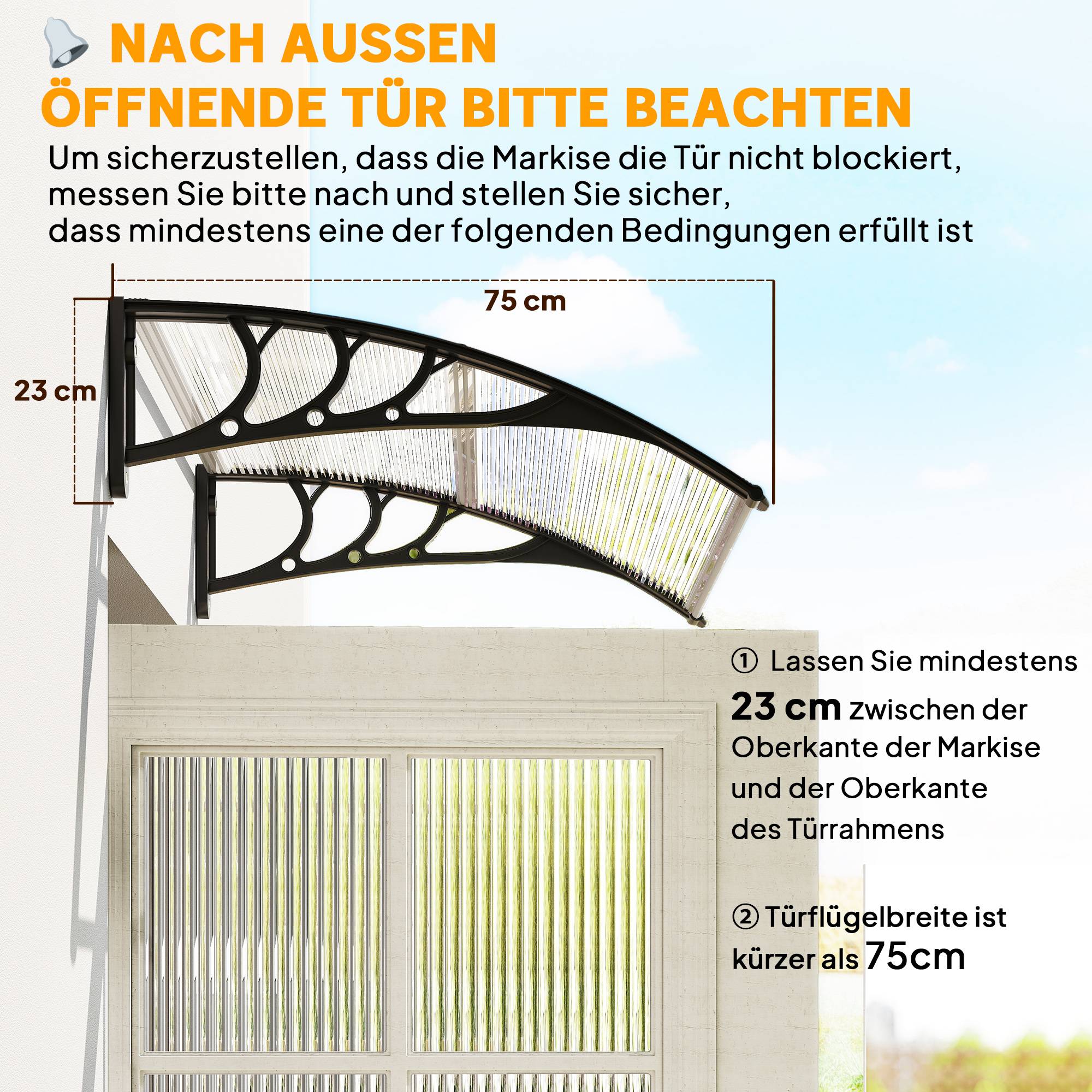 Auvent porte fenêtre polycarbonate aluminium protection pluie 100x75cm transparent noir - ComfortXL Outdoor Living - Image 9