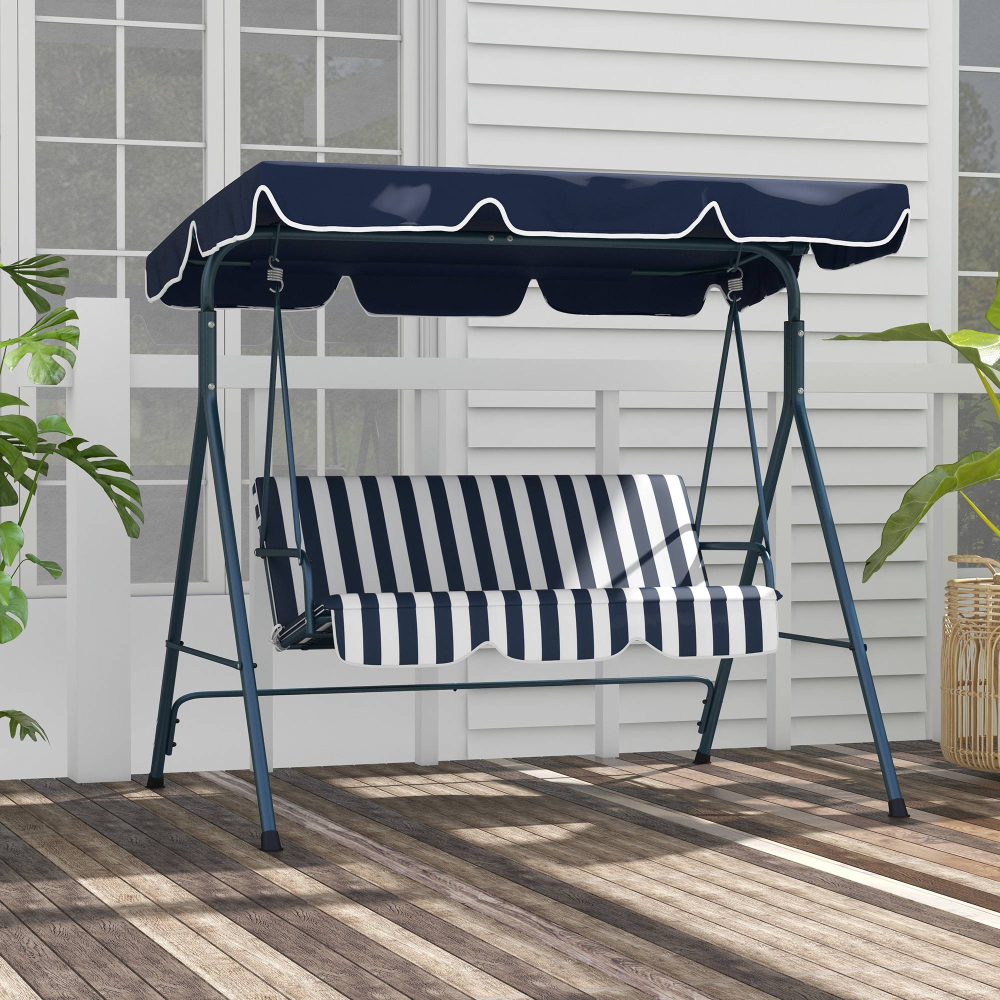 Outsunny - Balancelle de jardin 3 places toit réglable acier polyester bleu blanc rayé - Imagen 4