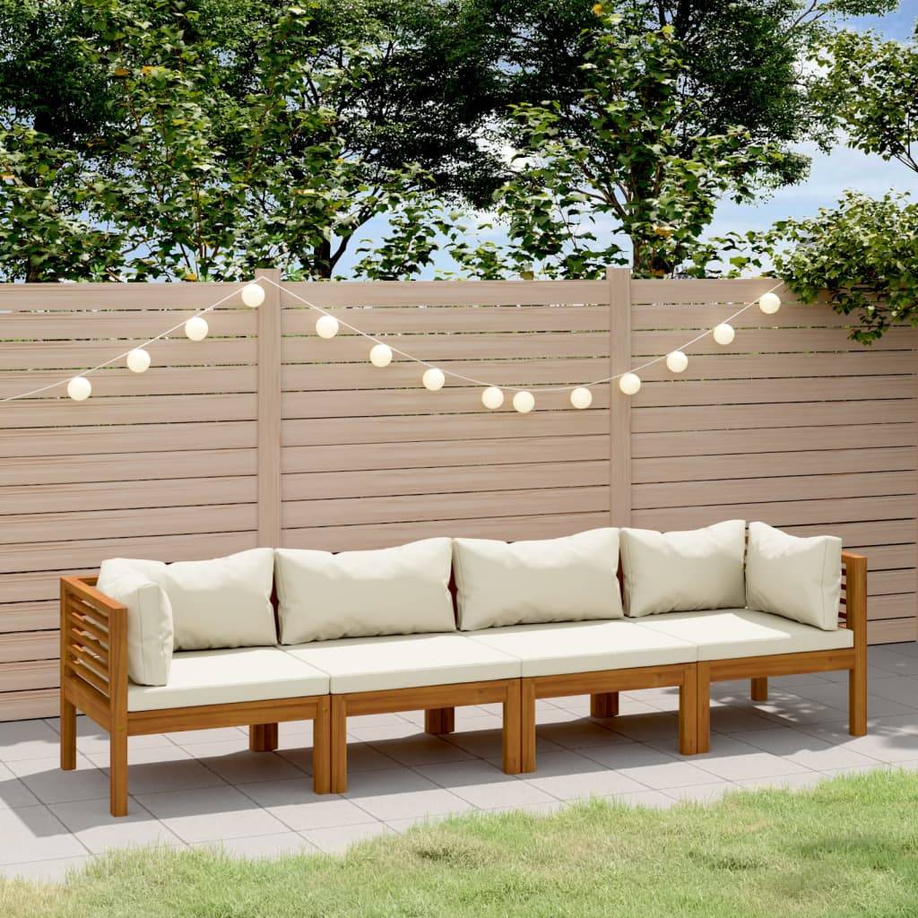 Canapé de Jardin 4p Bois d'Acacia Massif Modulable Coussins Crème Terrasse – ComfortXL Outdoor Living - Image 1