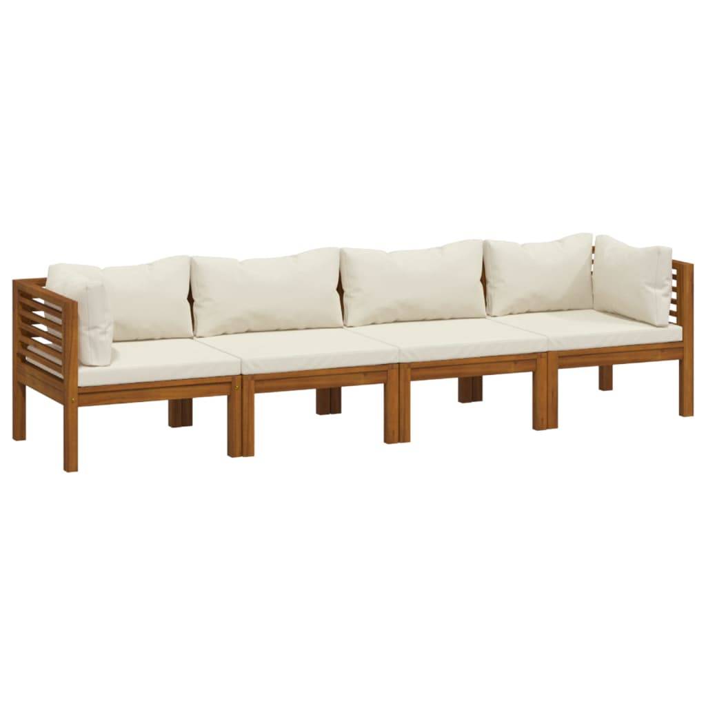 Canapé de Jardin 4p Bois d'Acacia Massif Modulable Coussins Crème Terrasse – ComfortXL Outdoor Living - Image 2