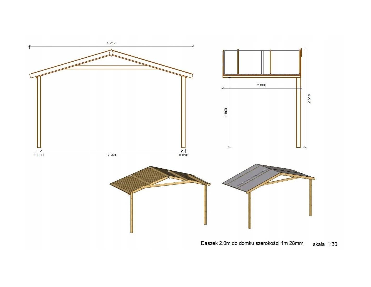Altanka - Avant-toit en bois 4x2m pour le chalet de jardin 4m, traité, marron - DOM78 - ALTANKA - Imagen 2