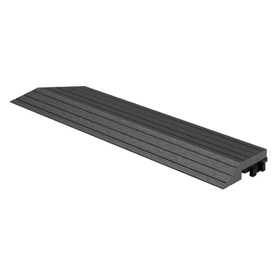 Bordure de finition coin gauche 38x2x7,5cm anthracite Plinthe d'angle striée aspect de bois drainage et structure de support système d'encliquetage - Image 1