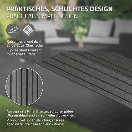 Bordure de finition coin gauche 38x2x7,5cm anthracite Plinthe d'angle striée aspect de bois drainage et structure de support système d'encliquetage - Image 4