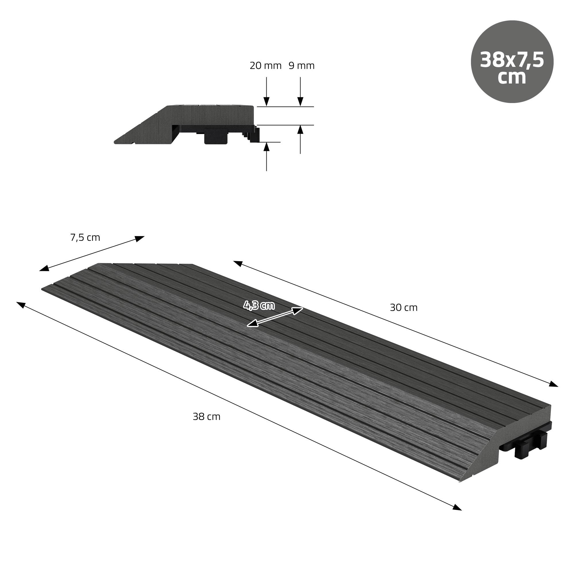 Bordure de finition coin gauche 38x2x7,5cm anthracite Plinthe d'angle striée aspect de bois drainage et structure de support système d'encliquetage - Image 7