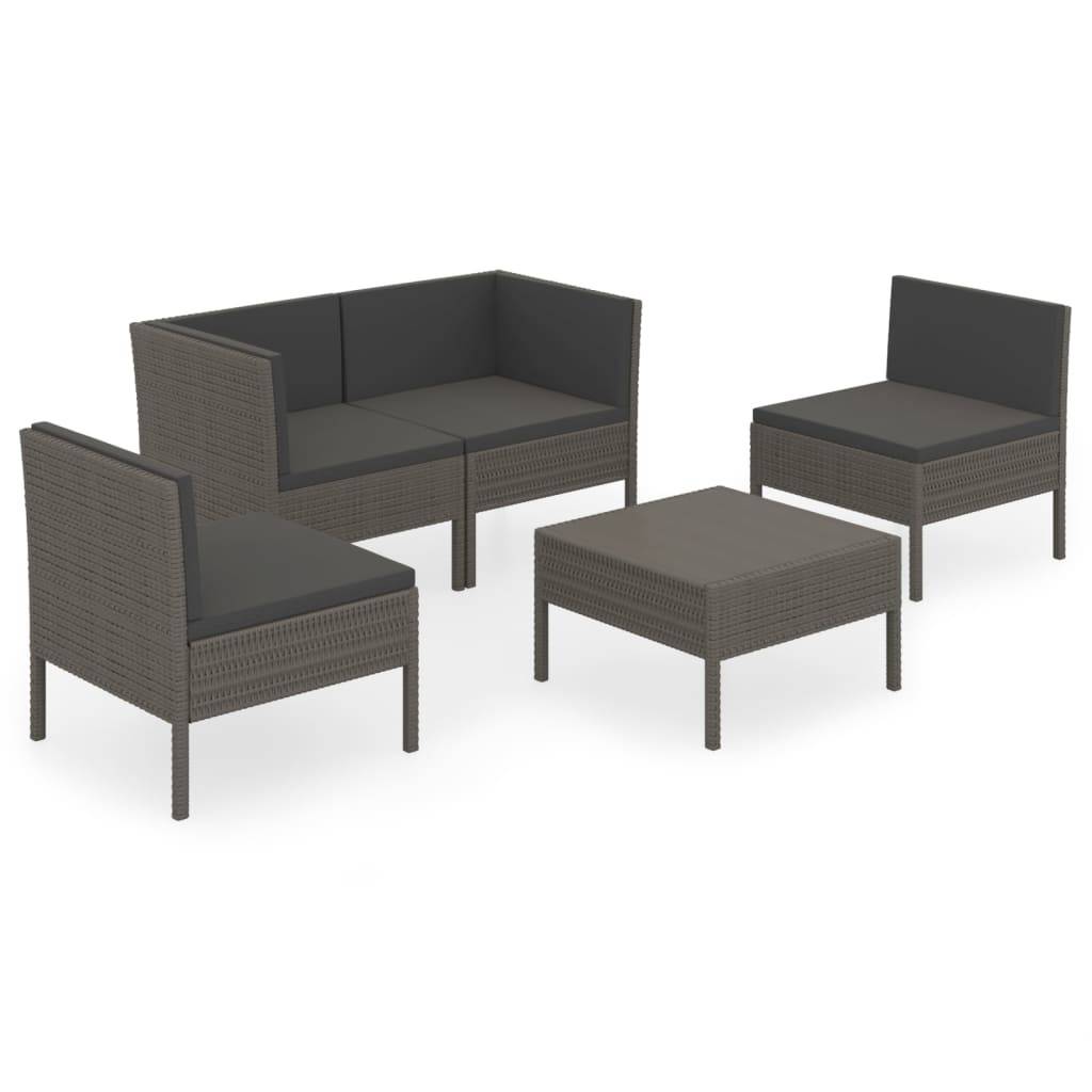 Helloshop26 - Salon de jardin meuble d'extérieur ensemble de mobilier 5 pièces avec coussins résine tressée gris - Imagen 1
