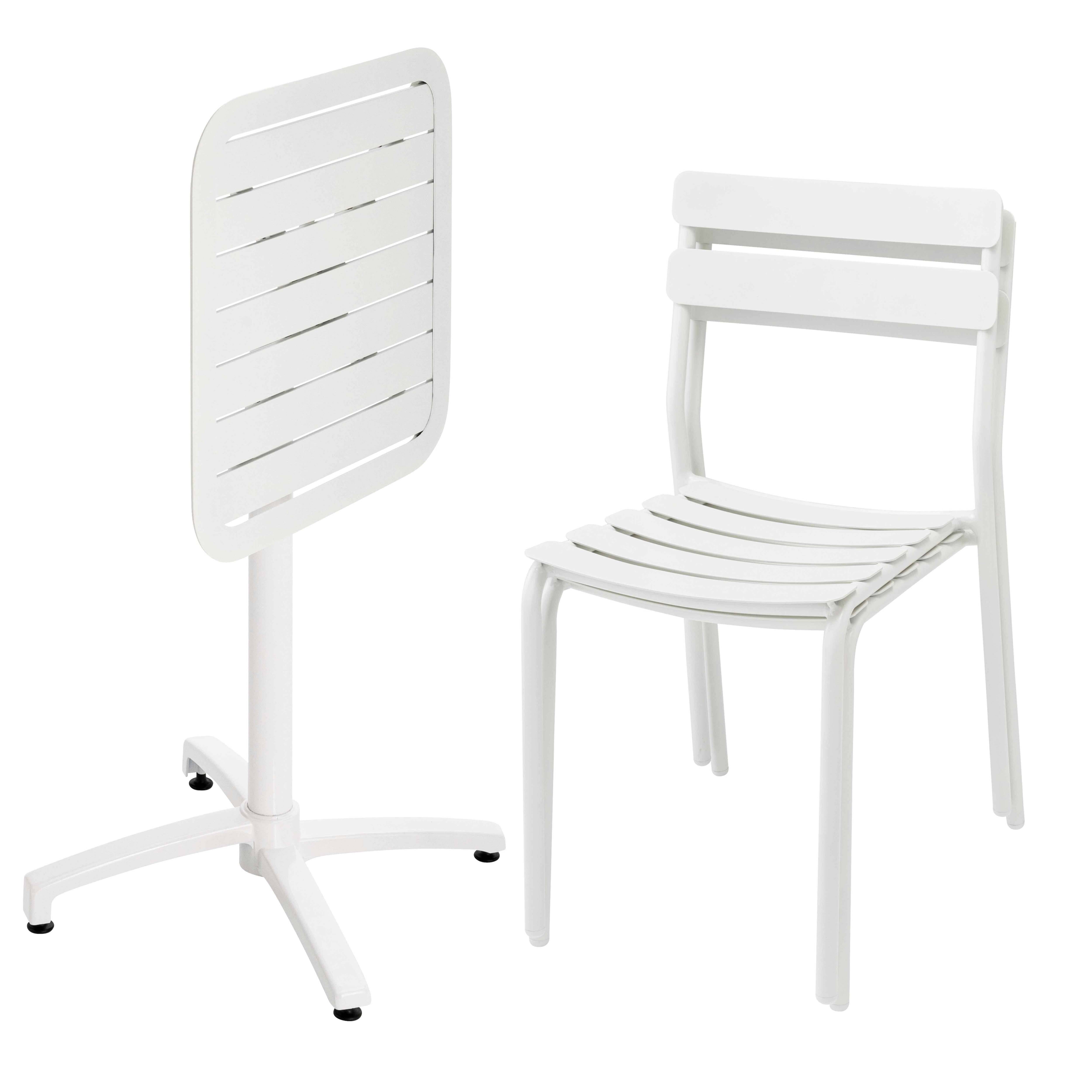 Oviala - Table de terrasse inclinable 60 x 60 cm et 2 chaises blanc Almada - Oviala - Imagen 3