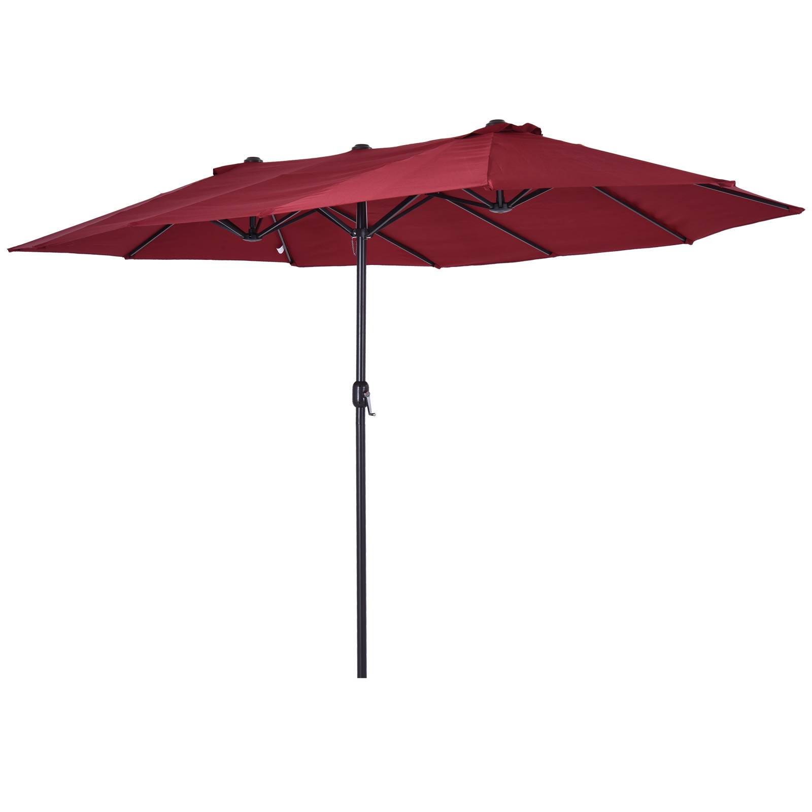 Parasol double de jardin 455 x 265 x 238 cm, grand parasol à manivelle, protection solaire, couleur rouge bordeaux - Image 2
