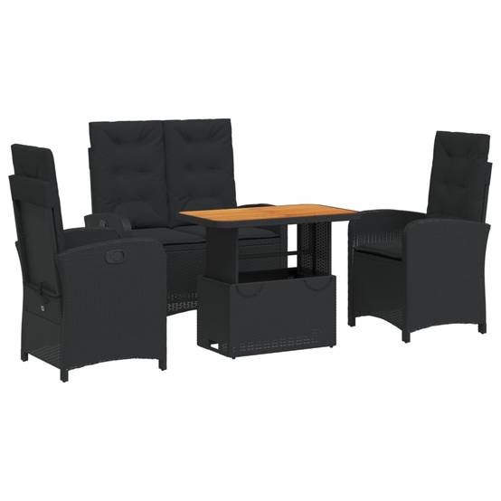 Salon Bas de Jardin 4 Places avec Table Relevable, Fauteuils et Banquette Relax, Résine Tressée Noire, Coussins Noirs – ComfortXL Outdoor Living - Image 2