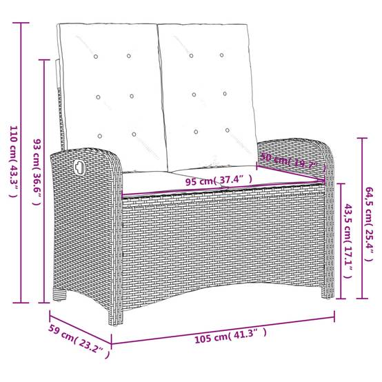 Salon Bas de Jardin 4 Places avec Table Relevable, Fauteuils et Banquette Relax, Résine Tressée Noire, Coussins Noirs – ComfortXL Outdoor Living - Image 3
